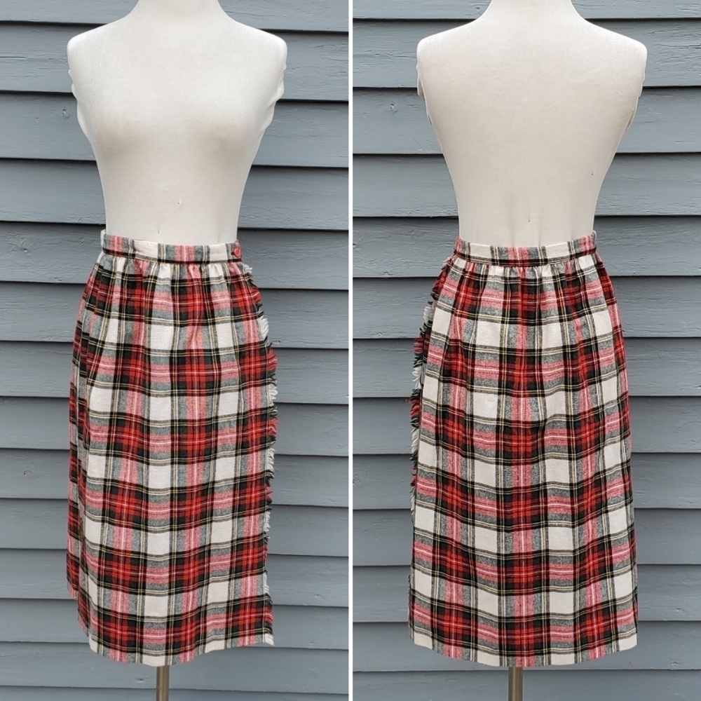 Vintage 90s y2k Bratz School Girl Wool Kilt Tartan Christmas Plaid Wrap Skirt Sm - Picture 8 of 8